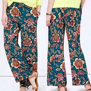 Ann Taylor LOFT Teal Blue Green Floral Flowy Palazzo Pants